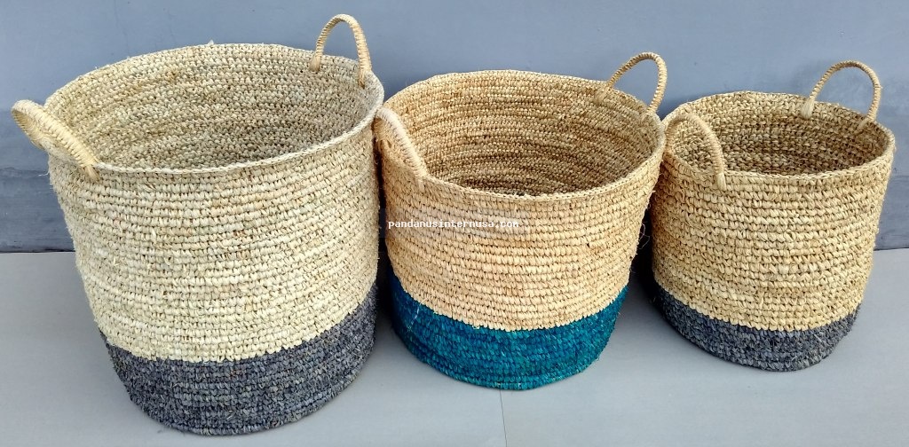 Raffia round basket set of 3 handicraft