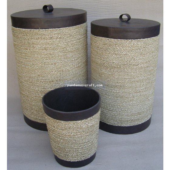 Pandan Rope Round Hamper set of 3 handicraft
