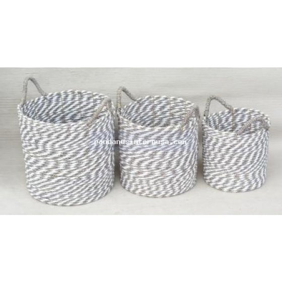 Seagrass grey white round basket set of 3 handicraft