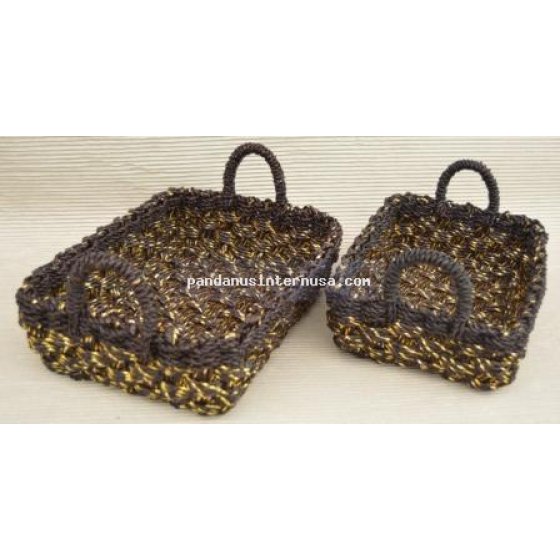 Seagrass tray with gold inset set of 2 handicraft