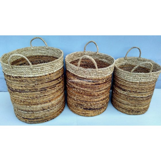 Banana combined raffia round basket set of 3 handicraft