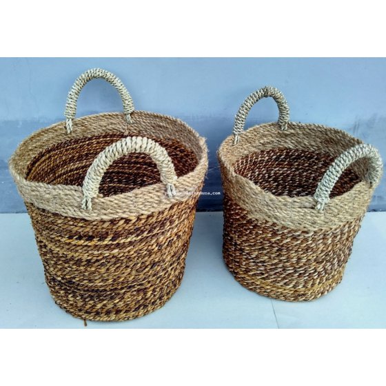 Banana rope round waste basket set of 2 handicraft