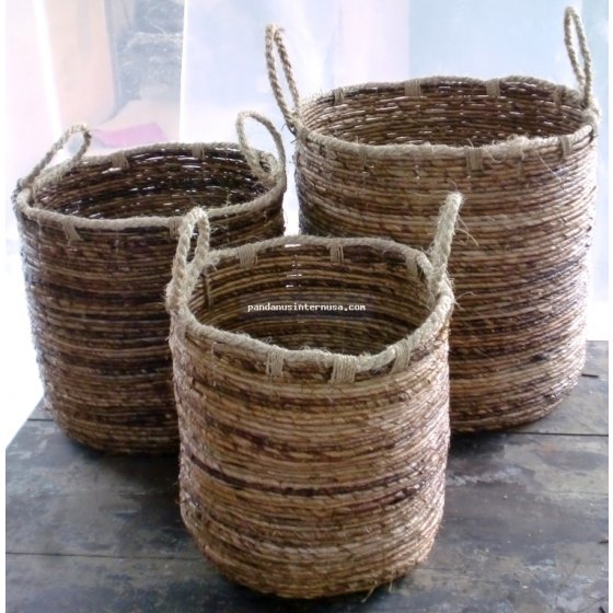 Banana round basket with rope handle set of 3 handicraft