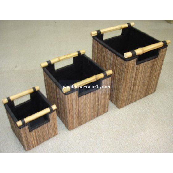 Lidi Square Basket with Bamboo Handle set of 3 handicraft
