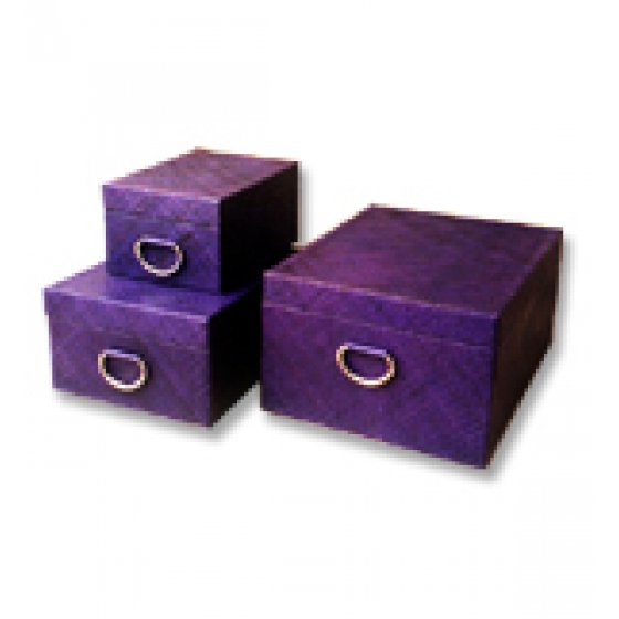 Pandanus Rect. Box with Metal Handle in line set of 3 handicraft