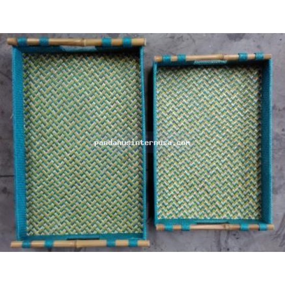 Pandanus recta tray with bamboo handle set of 2 handicraft