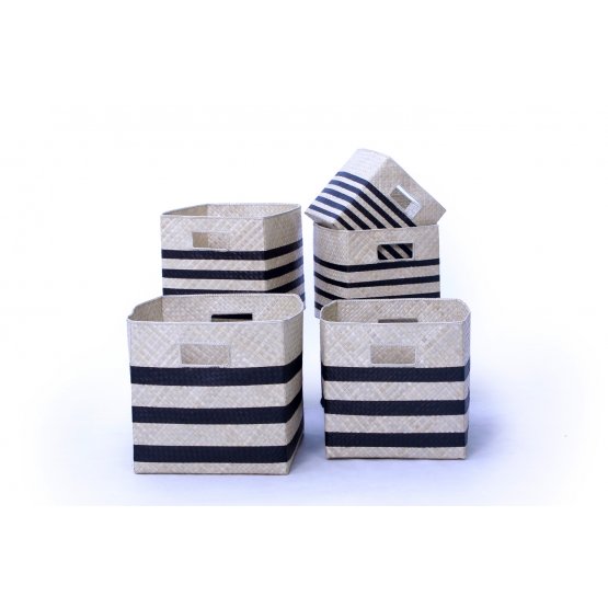 Pandanus square stripes basket set of 5 handicraft