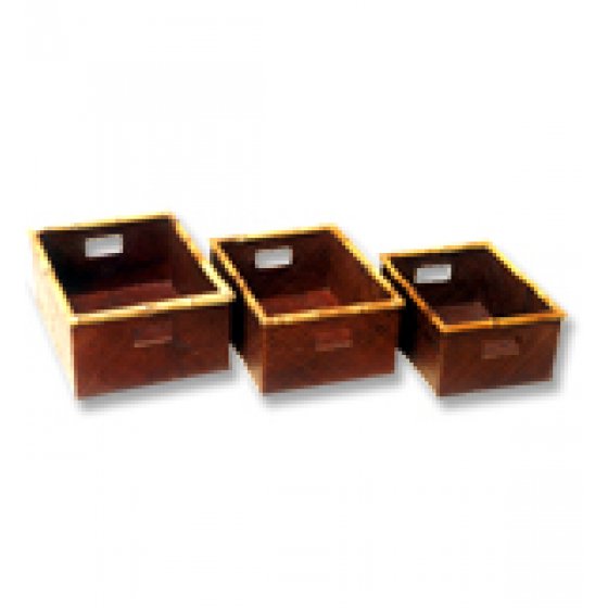 Pandanus Storage Box with Bamboo Trim set of 3 handicraft