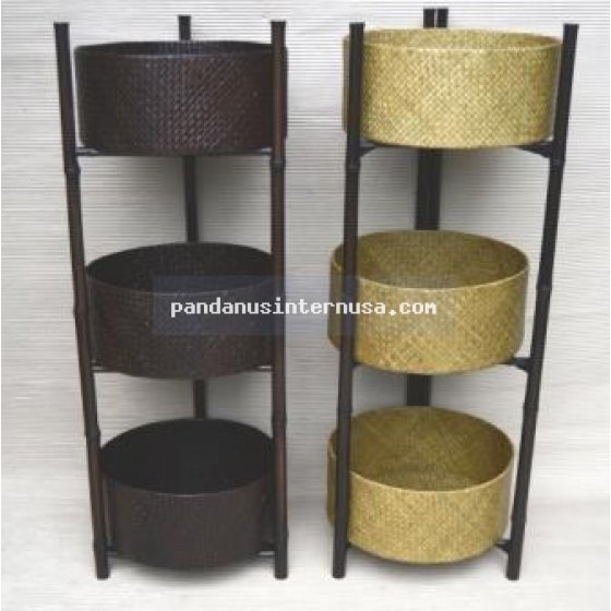 Pandanus tier basket with bamboo stand handicraft