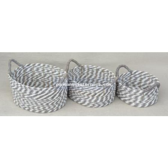 Seagrass grey white oval basket set of 3 handicraft
