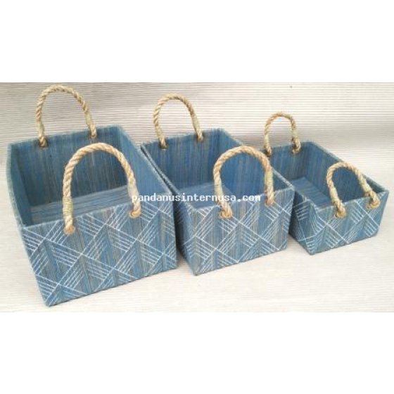 Waterhyacinth rect basket w rope handle set of 3 handicraft