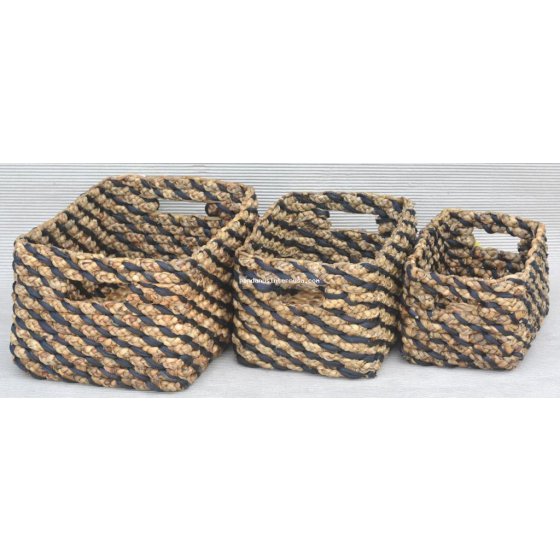 Waterhyacinth rect braided basket nat brwn set 3 handicraft