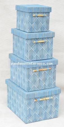 Waterhyacinth rect box with bamboo handle set of 4 handicraft